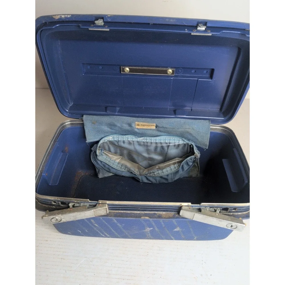 Vintage Samsonite Concord Train Makeup Case Blue Hardshell With Handle